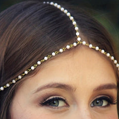 Faux Pearl Forehead Headdress Headbands Hair Jewelry for Prom Bridal