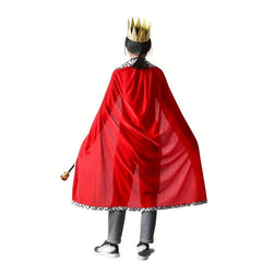 Red Velvet Cloak With Crown And Scepter King Costume Set