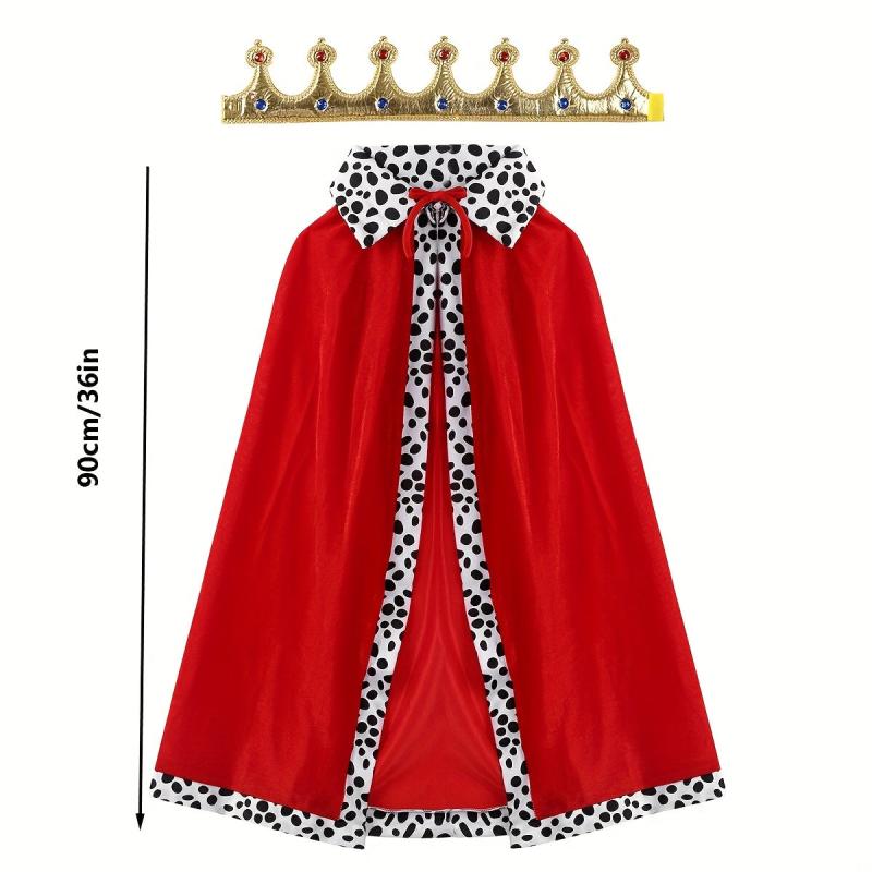 Red Velvet Cloak With Crown And Scepter King Costume Set