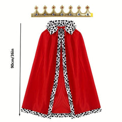 Red Velvet Cloak With Crown And Scepter King Costume Set