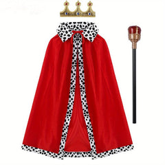 Red Velvet Cloak With Crown And Scepter King Costume Set
