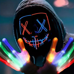 LED Luminous Mask and Skeleton Gloves Set - Light Up Halloween Costume