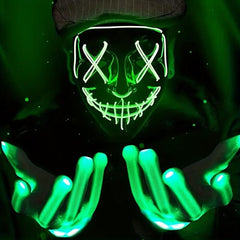 LED Luminous Mask and Skeleton Gloves Set - Light Up Halloween Costume