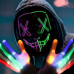 LED Luminous Mask and Skeleton Gloves Set - Light Up Halloween Costume