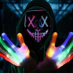 LED Luminous Mask and Skeleton Gloves Set - Light Up Halloween Costume