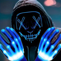 LED Luminous Mask and Skeleton Gloves Set - Light Up Halloween Costume