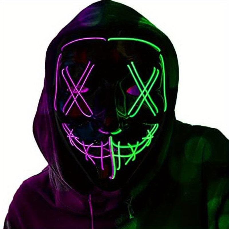 Men's Halloween LED Mask Grimace Fluorescent Horror Sound Controlled Light Mask