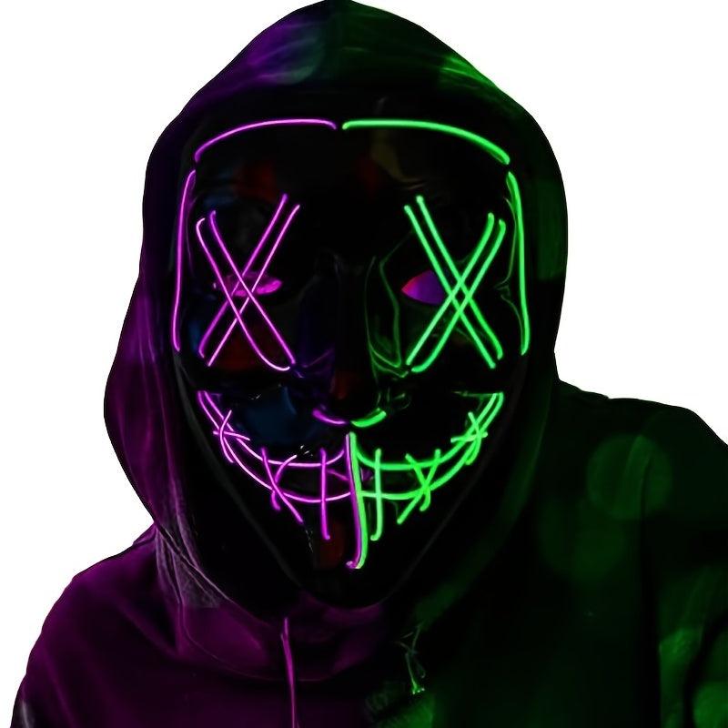 Men's Halloween LED Mask Grimace Fluorescent Horror Sound Controlled Light Mask