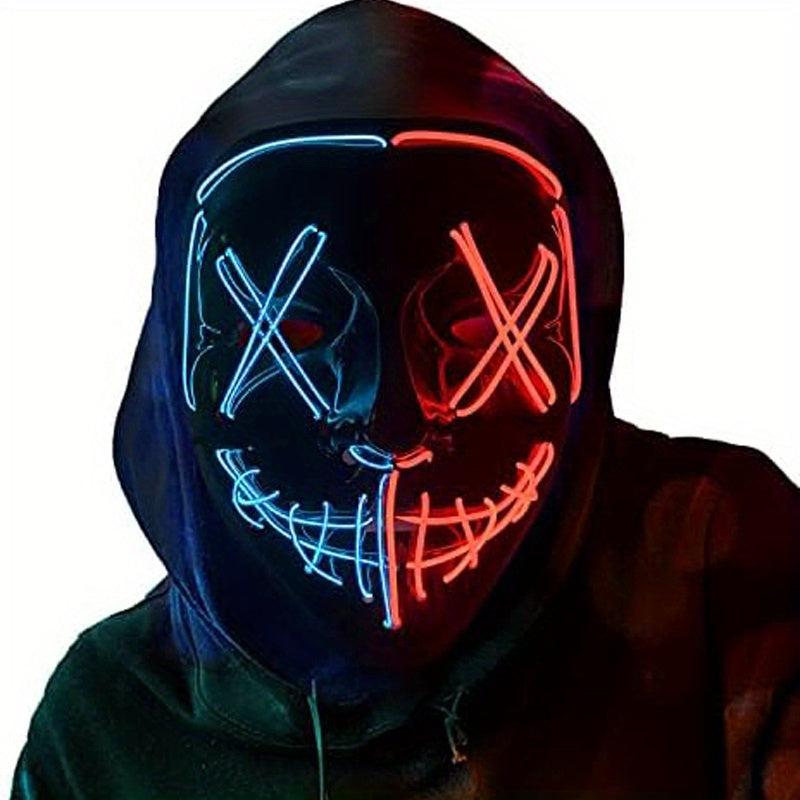 Men's Halloween LED Mask Grimace Fluorescent Horror Sound Controlled Light Mask