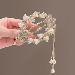 Hairpin Lily Of The Valley Flower Pearl Hairpin Inlaid Rhinestones Tassel