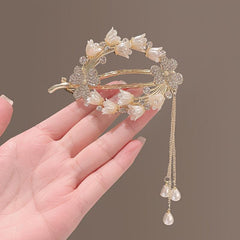 Hairpin Lily Of The Valley Flower Pearl Hairpin Inlaid Rhinestones Tassel