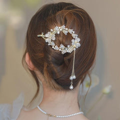 Hairpin Lily Of The Valley Flower Pearl Hairpin Inlaid Rhinestones Tassel