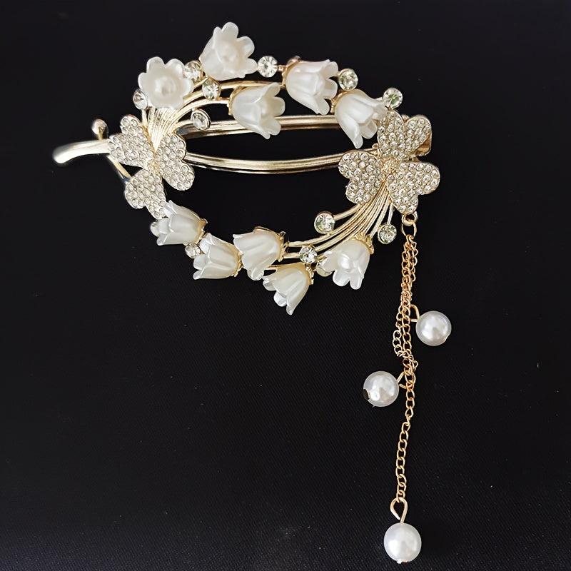 Hairpin Lily Of The Valley Flower Pearl Hairpin Inlaid Rhinestones Tassel
