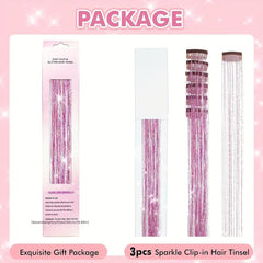 3pcs Glitter Hair Tinsel Extensions 20 Inch Kit