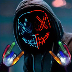 3pcs LED Light Up Scary Skeleton Gloves Set Halloween Mask Anonymous Costume