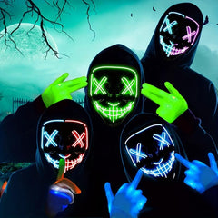 3pcs LED Light Up Scary Skeleton Gloves Set Halloween Mask Anonymous Costume