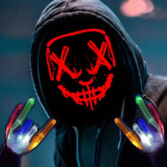 3pcs LED Light Up Scary Skeleton Gloves Set Halloween Mask Anonymous Costume