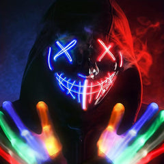 3pcs LED Light Up Scary Skeleton Gloves Set Halloween Mask Anonymous Costume