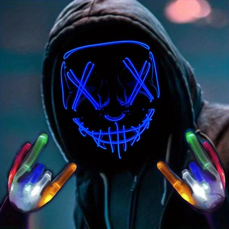 3pcs LED Light Up Scary Skeleton Gloves Set Halloween Mask Anonymous Costume