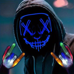 3pcs LED Light Up Scary Skeleton Gloves Set Halloween Mask Anonymous Costume
