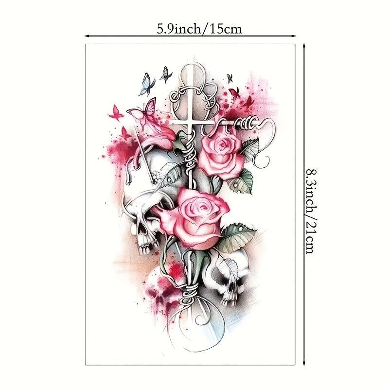 Waterproof Temporary Tattoo Stickers Rose Flower Butterfly Skull Pattern