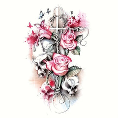Waterproof Temporary Tattoo Stickers Rose Flower Butterfly Skull Pattern