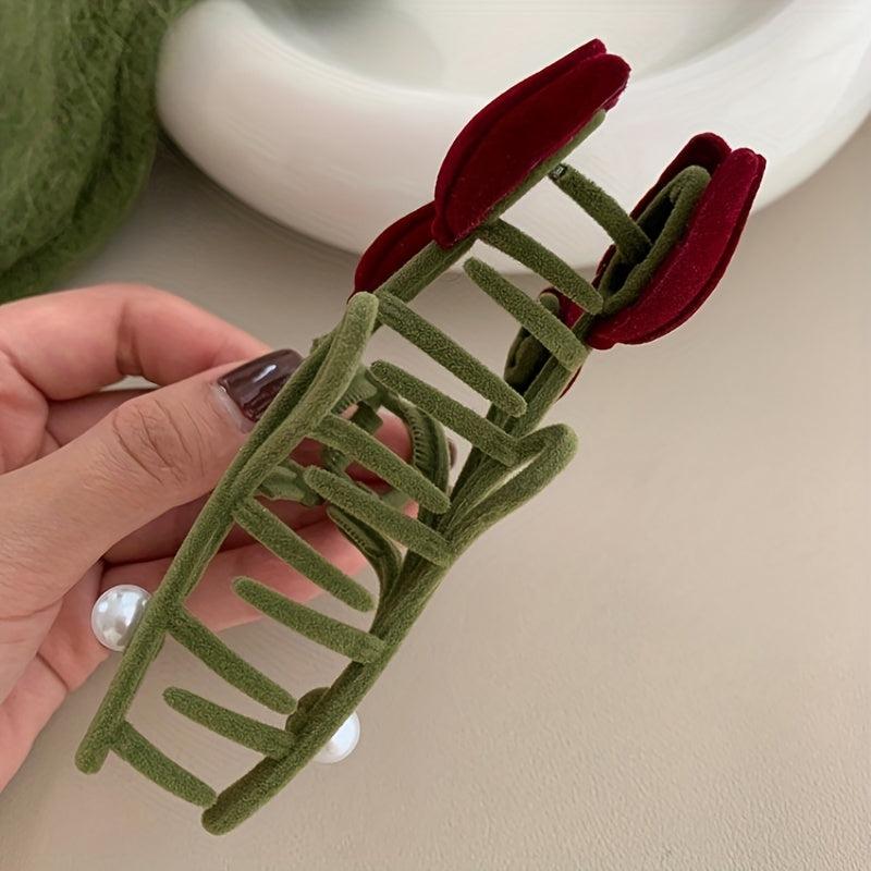 Large Velvet Tulip Hair Clip for Girls