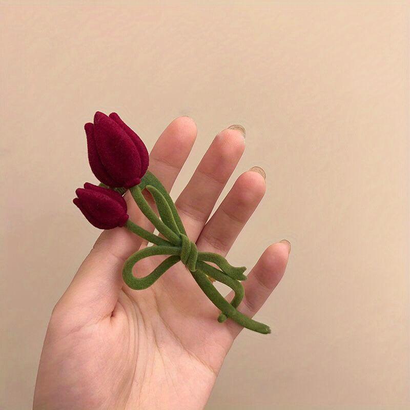 Large Velvet Tulip Hair Clip for Girls