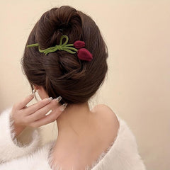 Large Velvet Tulip Hair Clip for Girls
