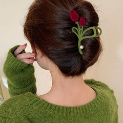 Large Velvet Tulip Hair Clip for Girls