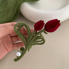 Large Velvet Tulip Hair Clip for Girls