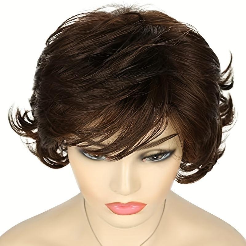 Brown Wavy Wig With Bangs Fluffy Curly Hair