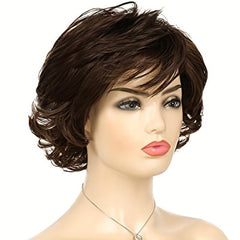 Brown Wavy Wig With Bangs Fluffy Curly Hair