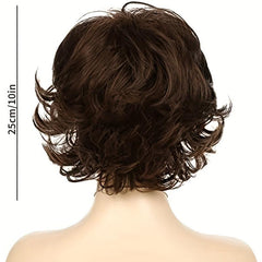 Brown Wavy Wig With Bangs Fluffy Curly Hair