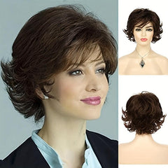Brown Wavy Wig With Bangs Fluffy Curly Hair