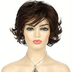 Brown Wavy Wig With Bangs Fluffy Curly Hair