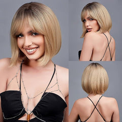 Short Wave Hair Wig With Bangs Synthetic Fiber Natural Look