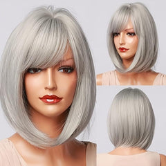 Short Wave Hair Wig With Bangs Synthetic Fiber Natural Look