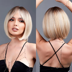Short Wave Hair Wig With Bangs Synthetic Fiber Natural Look