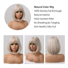 Short Wave Hair Wig With Bangs Synthetic Fiber Natural Look
