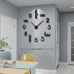 3D DIY Rimless Large Wall Clock Sticker for Living Room Decor - 101cm