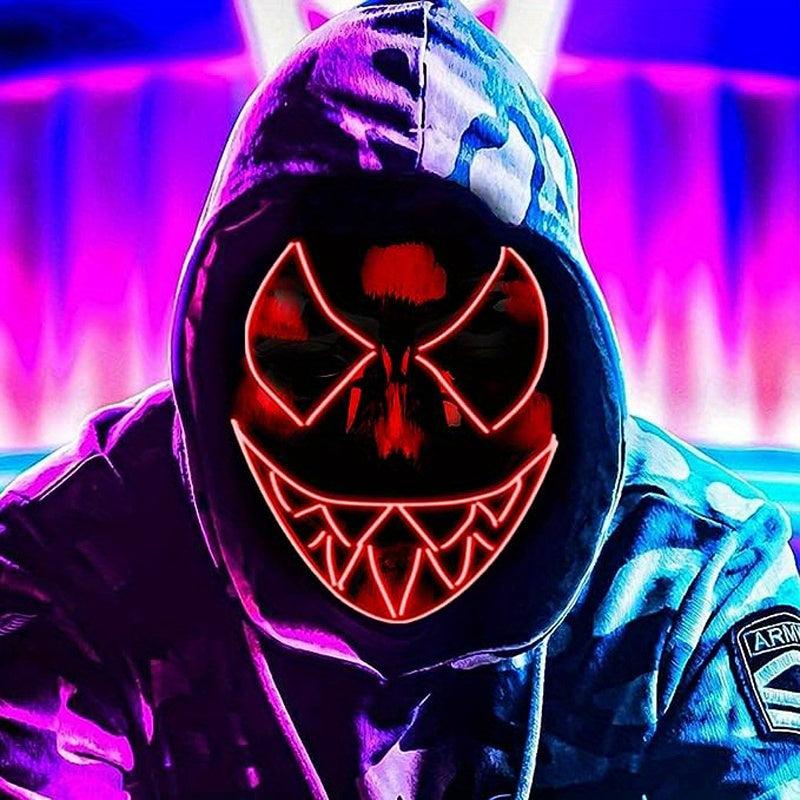 LED Light Up Men's Halloween Mask - Unique Neon Glow Masks