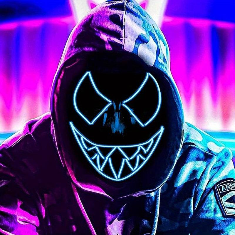 LED Light Up Men's Halloween Mask - Unique Neon Glow Masks