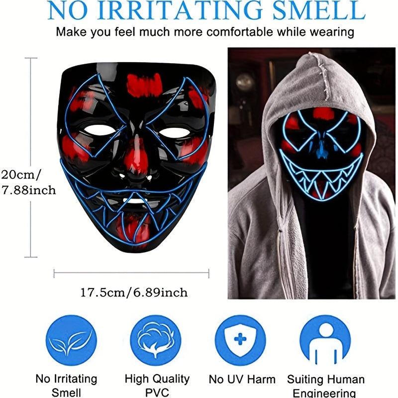 LED Light Up Men's Halloween Mask - Unique Neon Glow Masks