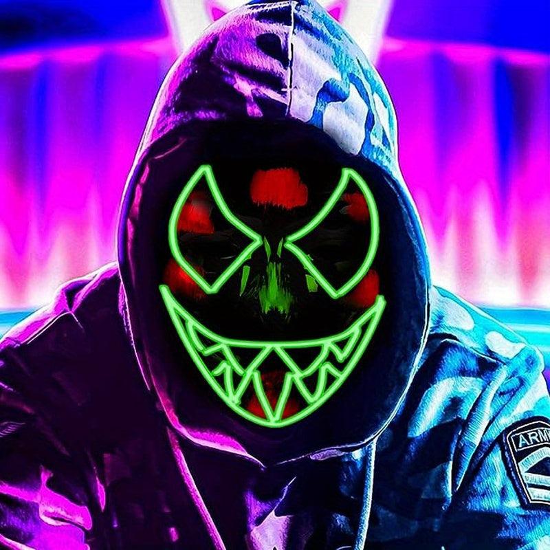 LED Light Up Men's Halloween Mask - Unique Neon Glow Masks