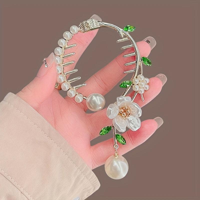 Retro Pearl Flower Hair Clip Ponytail Metal Hair Clip Hair Accessories