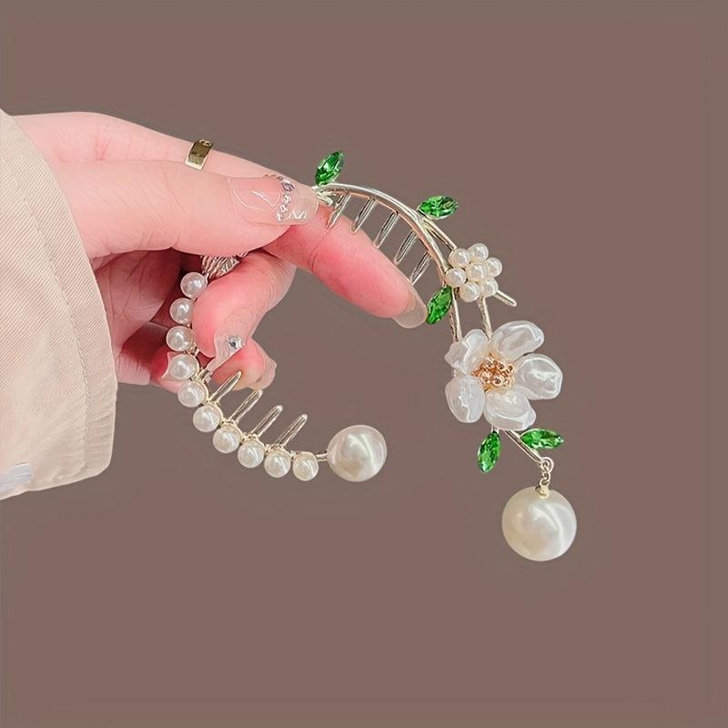 Retro Pearl Flower Hair Clip Ponytail Metal Hair Clip Hair Accessories