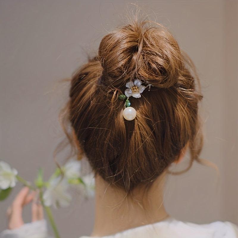 Retro Pearl Flower Hair Clip Ponytail Metal Hair Clip Hair Accessories