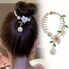 Retro Pearl Flower Hair Clip Ponytail Metal Hair Clip Hair Accessories