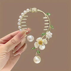 Retro Pearl Flower Hair Clip Ponytail Metal Hair Clip Hair Accessories